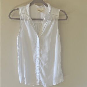 Cloth & Stone White Button-Down Sleeveless Tencel Blouse in XS